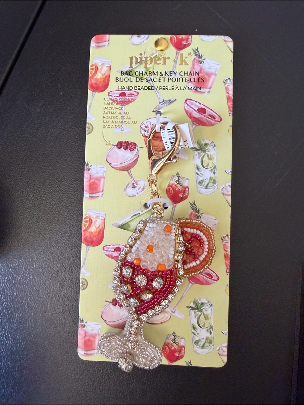 Viral Piper K Hand Beaded Bag Cocktail Drink Charm and Key Chain NWT